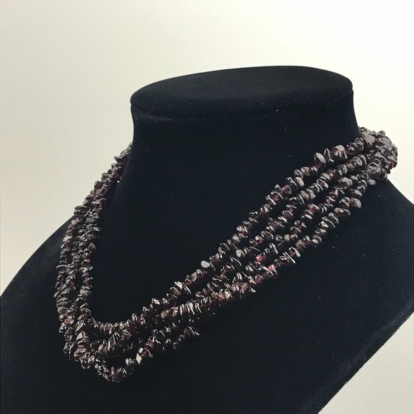 Sterling Silver 4 Strand Garnet Chip Necklace - Picture 3 of 8